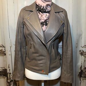 Super Soft Fawn Light Brown/Taupe Leather Moto Jacket from MICHAEL Michael Kors